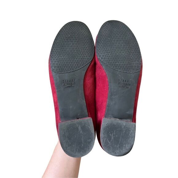 Stuart Weitzman Lys Scarlet Suede Fleur De Lis Red Flats Loafers sz 9.5 - Picture 5 of 10